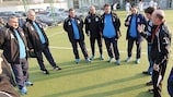UEFA Jira Panel member Dany Ryser (right) leads a coach education session in Azerbaijan