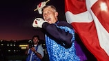 Denmark goalkeeper Peter Schmeichel  celebrates  their extraordinary triumph at EURO ‘92