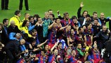 Os jogadores do Barcelona festejam a conquista da UEFA Champions League de 2010/11