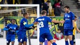 Gent's Laurent Depoitre (centre) after his Matchday 2 goal at Olexandriya