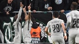 Ludogorets celebrate during their Matchday 3 win at Ferencváros