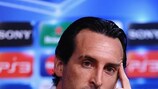 Valencia coach Unai Emery takes a question during Tuesday's conference