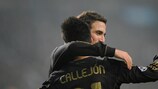 José Callejón e Gonzalo Higuaín festeggiano il secondo gol del Real Madrid