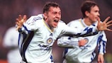 Vitaliy Kosovskiy celebrates a semi-final goal against Bayern in 1999