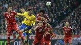 Arsenal's Olivier Giroud takes flight against Bayern last season