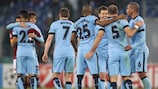 Manchester City celebrate victory at Roma