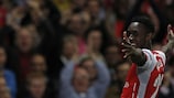 Danny Welbeck celebrates his hat-trick on matchday two