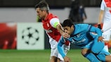 Monaco midfielder Jérémy Toulalan tries to hold off Hulk on matchday two