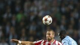 Pajtim Kasami of Olympiacos is challenged by Enoch Adu during Malmö's 2-0 home win in October