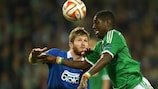 Dnipro's Ondřej Mazuch up against Max-Alain Gradel of St-Étienne