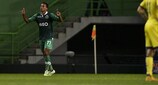 Nani celebra el segundo gol del Sporting