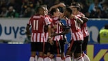 PSV players celebrate Memphis Depay's first-half equaliser