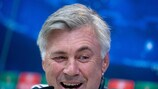 Carlo Ancelotti appears in relaxed mood in front of the assembled media on Monday