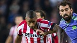 Luciano Narsingh of PSV Eindhoven in action with Giorgos Koutroumpis