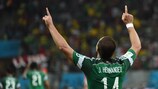 Javier Hernández celebrates after scoring for Mexico at the FIFA World Cup
