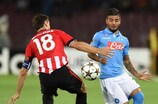 Athletic's Carlos Gurpegi and Lorenzo Insigne of Napoli in action in the first leg