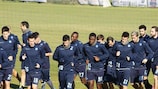 Napoli players in training ahead of their meeting with Arsenal