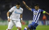 Hulk takes on Lucho González during Zenit's win at Porto