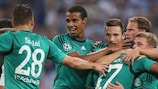Schalke celebrate Jefferson Farfán's goal in qualifying
