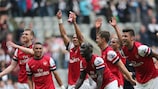 Arsenal celebrate after winning their last game of 2012/13