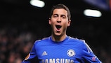 Eden Hazard celebrates his stunning winner for Chelsea against Sparta