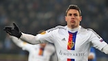 Fabian Schär celebrates hitting the net for Basel and securing victory in the tie