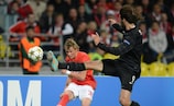 Giorgos Samaras closes down Evgeni Makeev during Celtic's win in Moscow