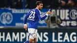 Christian Fuchs celebrates the goal that took Schalke into the last 16