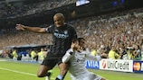 Match winner Cristiano Ronaldo competes with Vincent Kompany during the teams' September meeting in Spain