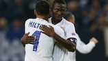 Montpellier celebrate their first UEFA Champions League point on matchday two