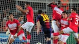 Lionel Messi segna contro lo Spartak