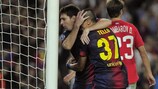 Lionel Messi e Tello festeggiano il successo in rimonta del Barcellona