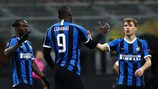 MILAN, ITALY - FEBRUARY 27: Romelu Lukaku of FC Internazionale celebrates with team-mates after scoring the second goal of his team during the UEFA Europa League round of 32 second leg match between FC Internazionale and PFC Ludogorets Razgrad at Giuseppe Meazza Stadium on February 27, 2020 in Milan, Italy. (Photo by Marco Luzzani - Inter/Inter via Getty Images)