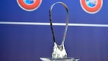 NYON, SWITZERLAND - AUGUST 30: The Lennart Johansson trophy is displayed prior to the UEFA 2016/2017 Youth League knockout draw at the UEFA headquarters, The House of European Football on August 30, 2016 in Nyon, Switzerland. (Photo by Harold Cunningham - UEFA/UEFA via Getty Images)