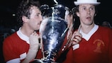Alan Kennedy and Phil Neal celebrate winning the 1980/81 European Cup final