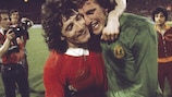 Kevin Keegan and Ray Clemence celebrate victory in the 1977/78 European Cup final