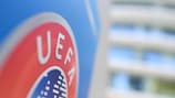 Le logo de l'UEFA devant l'un des bâtiments de l'instance en février 2020