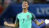  Cristiano Ronaldo celebrates Portugal's UEFA Euro 2016 semi-final victory over Wales in Lyon.