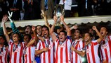 Les joueurs de l'Atlético Madrid fêtent leur triomphe en Super Coupe de l'UEFA 2010