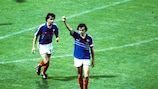 Joie France - Michel Platini - 19.06.1984 - France / Yougoslavie - Euro 1984 -Saint Etienne-, Photo : Alain de Martignac / Icon Sport