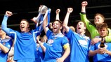 Bangor celebrate winning their UEFA Europa League play-off