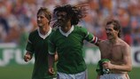 Wim Kieft, Ruud Gullit and Jan Wouters celebrate the Netherlands' win