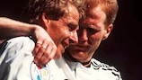 Jürgen Klinsmann and Matthias Sammer celebrate a goal against Russia