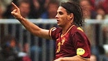 Nuno Gomes salutes the crowd after scoring twice against Turkey