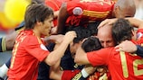 Spain celebrate David Villa's dramatic late strike