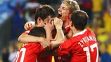 Los jugadores de Rusia celebran un gol contra Suecia