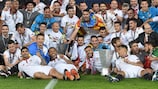 Sevilla celebrate with the UEFA Europa League trophy