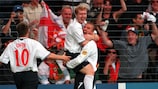 David Beckham celebrates one of his five EURO assists for England