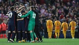 Atlético feiert seinen Viertelfinal-Sieg 2016 gegen Barcelona