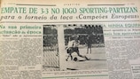 Une coupure de presse portugaise relate le premier match de Coupe d'Europe